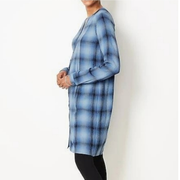 J. Jill Blue & Black Plaid Print Button Front Elliptical Shirt Dress - Picture 2 of 9
